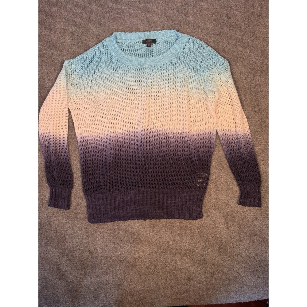 J.Crew Women's Monaco Blue Raw Indigo Ombre Dip-Dyed Beach Linen Sweater Size XS
